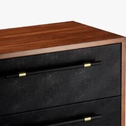 Oberlin Tall 4-Drawer Black Leather And Wood Dresser -Cb2 OberlinTallChestAV2S18