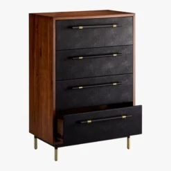 Oberlin Tall 4-Drawer Black Leather And Wood Dresser -Cb2 OberlinTallChestAVS18
