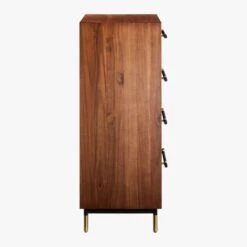 Oberlin Tall 4-Drawer Black Leather And Wood Dresser -Cb2 OberlinTallChestSDS18