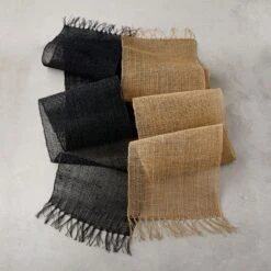 Open Weave Black Table Runner 14"x90" -Cb2 OpenWeaveRnnrBlkNNatGrpFHS21