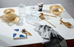 Brushed Gold Cooking Utensils -Cb2 ParasolBlueAndWhiteMarbleTrivetNV19