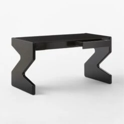 Perno 2-Drawer High-Gloss Black Oak Wood Desk -Cb2 PernoDesk3QAVSSS23