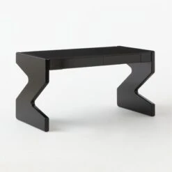 Perno 2-Drawer High-Gloss Black Oak Wood Desk -Cb2 PernoDesk3QSSS23