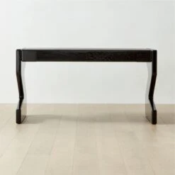 Perno 2-Drawer High-Gloss Black Oak Wood Desk