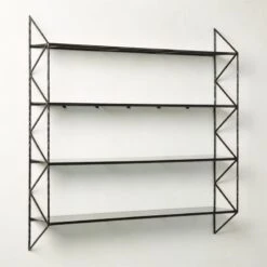 Ponte Black Metal Wall Mount Bookshelf Wide -Cb2 PonteHmrdRdWideBookcaseAV2SHS22