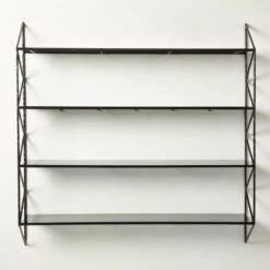 Ponte Black Metal Wall Mount Bookshelf Wide -Cb2 PonteHmrdRdWideBookcaseSHS22