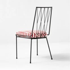 Pavilion Black Armless Outdoor Dining Chair With Striped Sunbrella ® Cushion Model 6150 Set Of 4 -Cb2 PvlnBkALDnChrWStdChM61503QBSSS22