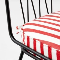 Pavilion Black Armless Outdoor Dining Chair With Striped Sunbrella ® Cushion Model 6150 Set Of 4 -Cb2 PvlnBkALDnChrWStdChM6150AVSSS22