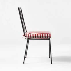 Pavilion Black Armless Outdoor Dining Chair With Striped Sunbrella ® Cushion Model 6150 Set Of 4 -Cb2 PvlnBkALDnChrWStdChM6150SDSSS22