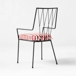 Pavilion Black Outdoor Dining Armchair With Striped Sunbrella ® Cushion Model 6160 Set Of 4 -Cb2 PvlnBkDnChrWSTdChM61603QBSSS22