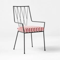 Pavilion Black Outdoor Dining Armchair With Striped Sunbrella ® Cushion Model 6160 Set Of 4 -Cb2 PvlnBkDnChrWSTdChM61603QSSS22