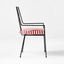 Pavilion Black Outdoor Dining Armchair With Striped Sunbrella ® Cushion Model 6160 Set Of 4 -Cb2 PvlnBkDnChrWSTdChM6160SDSSS22