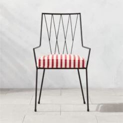 Pavilion Black Outdoor Dining Armchair With Striped Sunbrella ® Cushion Model 6160 Set Of 4