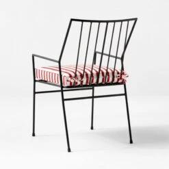 Pavilion Black Outdoor Dining Armchair With Striped Sunbrella ® Cushion Model 6470 Set Of 2 -Cb2 PvlnBkDnChrWStdChM64703QBSSS22 1