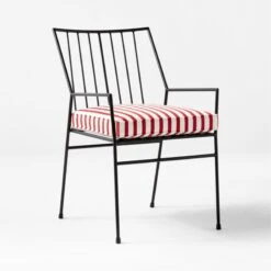 Pavilion Black Outdoor Dining Armchair With Striped Sunbrella ® Cushion Model 6470 Set Of 2 -Cb2 PvlnBkDnChrWStdChM64703QSSS22 1