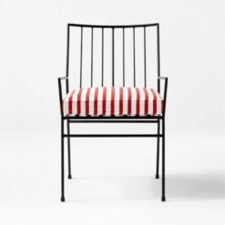 Pavilion Black Outdoor Dining Armchair With Striped Sunbrella ® Cushion Model 6470 Set Of 2 -Cb2 PvlnBkDnChrWStdChM6470SOSSS22 1