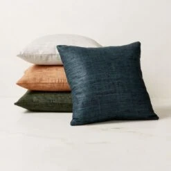 Raj Blue Silk Throw Pillow With Down-Alternative Insert 20'' -Cb2 RajPillowGroupFHS23