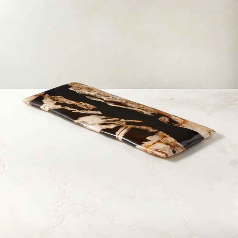 Ring Rectangular Petrified Wood And Resin Serving Platter 1 Ring Rectangular Petrified Wood And Resin Serving Platter