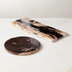 Ring Rectangular Petrified Wood And Resin Serving Platter 10 Ring Rectangular Petrified Wood And Resin Serving Platter -Cb2 RingPtrfdWoodNResinGroupFHF23