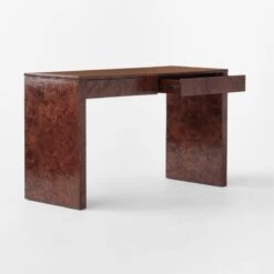 Runway 2-Drawer Burl Wood Desk -Cb2 RunwayBurlwoodDesk3QAVSSF21