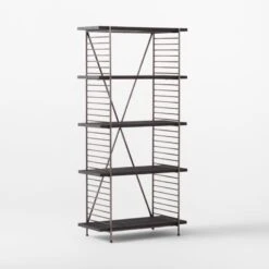 Scala Black Wood Bookshelf With Metal Frame -Cb2 ScalaBkWdOpenBookcase3QSSS22