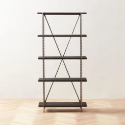 Scala Black Wood Bookshelf With Metal Frame -Cb2 ScalaBkWdOpenBookcaseSHS22