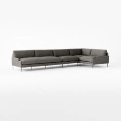 Scalino 4-piece L-Shaped Grey Sectional Sofa With Right Arm Chair -Cb2 ScalinoGryRAChair4PcSect3QSSF22