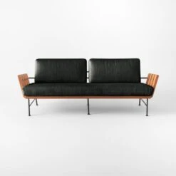 Seahaven Teak Outdoor Sofa With Coal Perennials® Cushions -Cb2 SeahavenCoalSofaSOSSS22