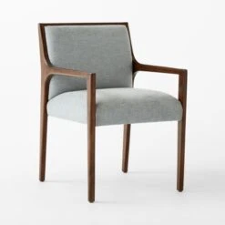 Segur Light Blue Upholstered Dining Armchair -Cb2 SegurBclArmchairWalnut3QSSS23
