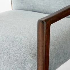 Segur Light Blue Upholstered Dining Armchair -Cb2 SegurBclArmchairWalnutAVSSS23