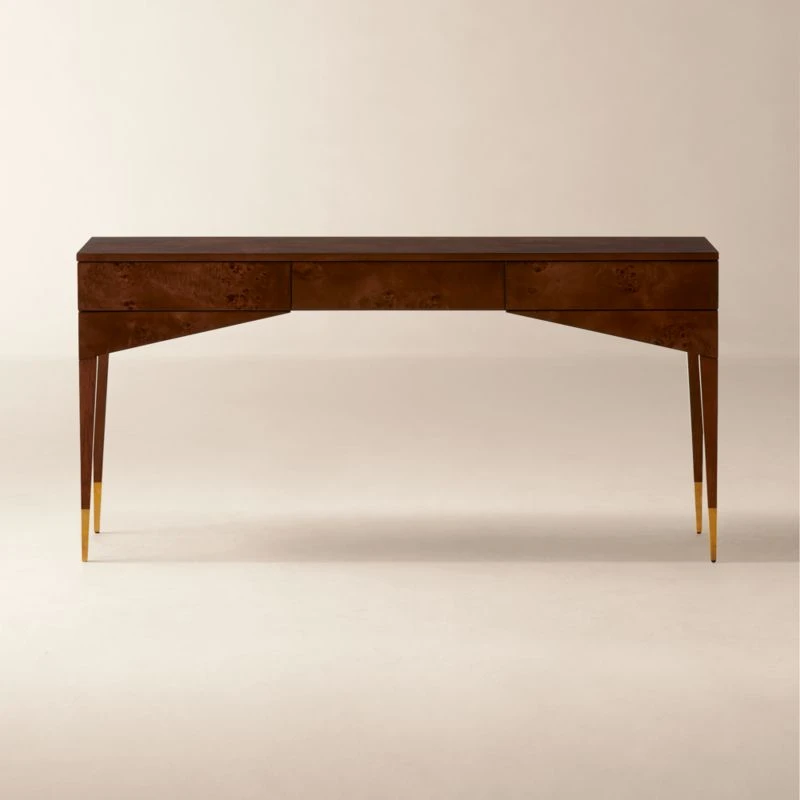 Spillo 2-Drawer Brown Burl Wood Desk 1 Spillo 2-Drawer Brown Burl Wood Desk