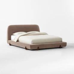 Stivale Light Brown Velvet Queen Bed -Cb2 StivaleMushroomQBed3QSSS23