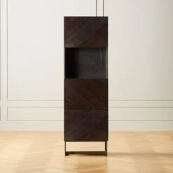 Suspend Black Marble And Dark Wood Bar Cabinet
