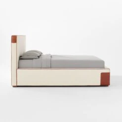Tailor Ivory Linen And Leather Queen Bed -Cb2 TailorUphlstrdSttchQBedSDSSF21