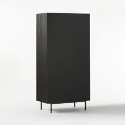 Trace Black Wire Bookcase -Cb2 TraceBlkMeshDoorBookcase3QBF20