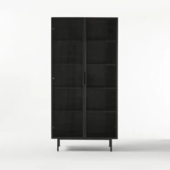 Trace Black Wire Bookcase -Cb2 TraceBlkMeshDoorBookcaseSOF20