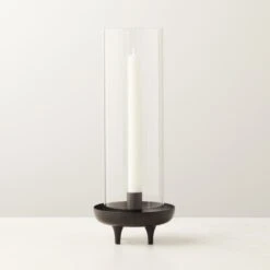 Vetro Matte Black Stainless Steel And Glass Hurricane Candle Holder