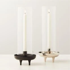 Vetro Matte Black Stainless Steel And Glass Hurricane Candle Holder -Cb2 VetroTaperHurricaneGroupAVFHF22