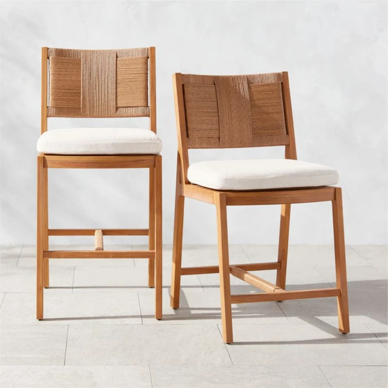 Roc Teak And Rattan Outdoor Counter Stool With Ivory Sunbrella® Cushion 2 Roc Teak And Rattan Outdoor Counter Stool With Ivory Sunbrella® Cushion - Image 2