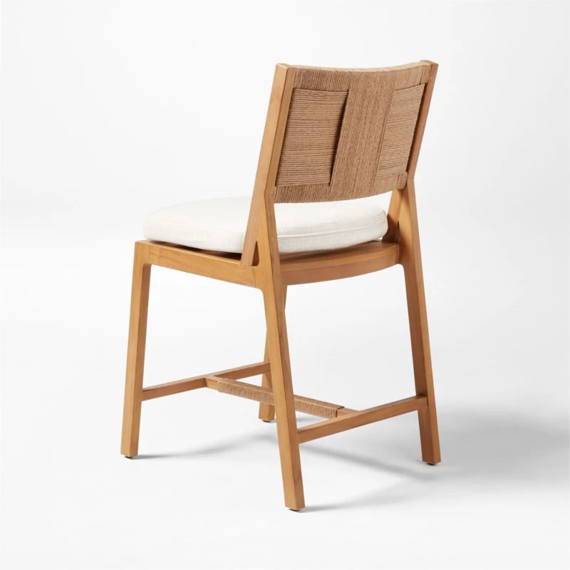 Roc Teak And Rattan Outdoor Counter Stool With Ivory Sunbrella® Cushion 6 Roc Teak And Rattan Outdoor Counter Stool With Ivory Sunbrella® Cushion - Image 6