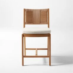 Roc Teak And Rattan Outdoor Counter Stool With Ivory Sunbrella® Cushion 10 Roc Teak And Rattan Outdoor Counter Stool With Ivory Sunbrella® Cushion -Cb2 VitetCounterStoolSOSSS23