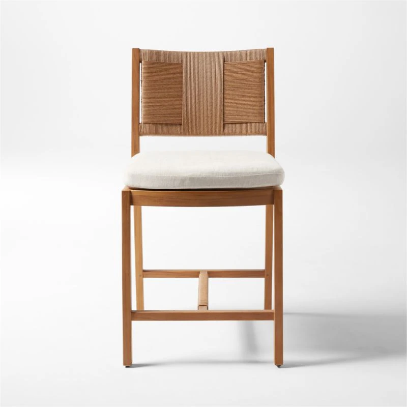 Roc Teak And Rattan Outdoor Counter Stool With Ivory Sunbrella® Cushion 3 Roc Teak And Rattan Outdoor Counter Stool With Ivory Sunbrella® Cushion - Image 3