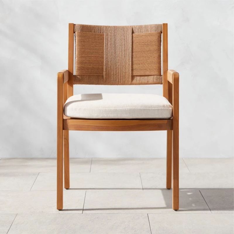 Roc Teak And Rattan Outdoor Dining Armchair With Ivory Sunbrella® Cushion 1 Roc Teak And Rattan Outdoor Dining Armchair With Ivory Sunbrella® Cushion