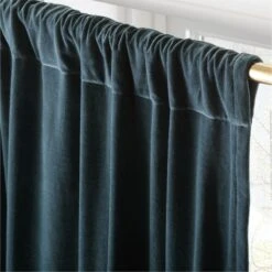 Dark Teal Organic Cotton Velvet Window Curtain Panel 48"x84'' -Cb2 VlvtMgcFtOrgCtnCrtn96PnlAV2SHF23